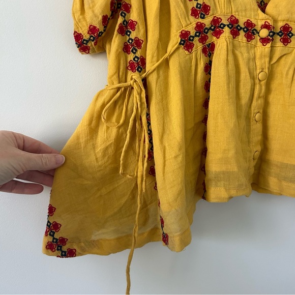 Tularosa Golden Sunshine Yellow Embroidered Short Sleeve V Neck Top XS - Picture 5 of 11